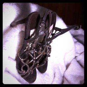 Vintage suede high heel strapped sandals